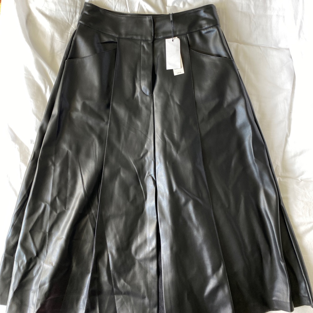 Tahari Faux Leather Midi Skirt